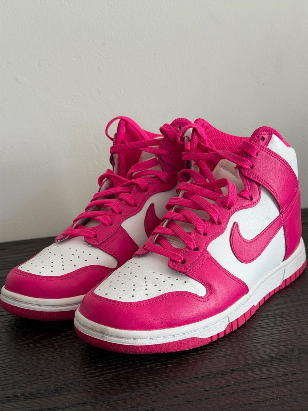 Women's Dunk High-Top Sneakers in Hot Pink and White